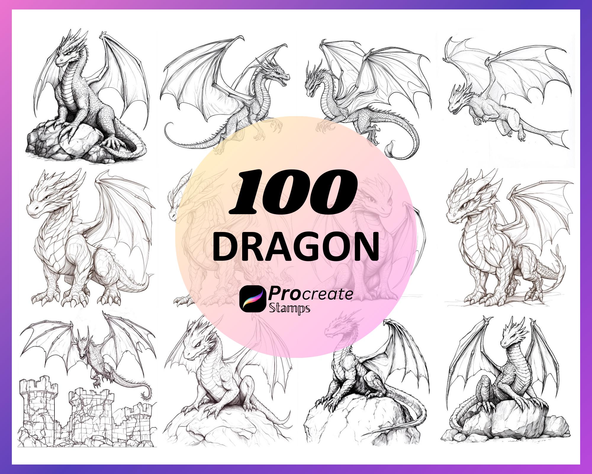 100 Dragon Procreate Stamps, Brush Procreate Stamp (digital Download ...