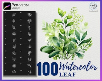 100 Watercolor Leaf Procreate Stamps (Digital Download)