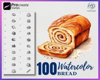 100 Watercolor Bread Procreate Stamps (Digital Download)