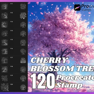 120 Procreate 桜の木のスタンプ、Procreate 用桜ブラシ、桜 Procreate スタンプ、Procreate 用スタンプ。