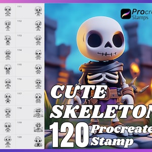 120 Procreate Cute Skeleton Stamps, Cute Skeleton brush for procreate, Cute Skeleton procreate stamps, Cute Skeleton stamp for procreate.
