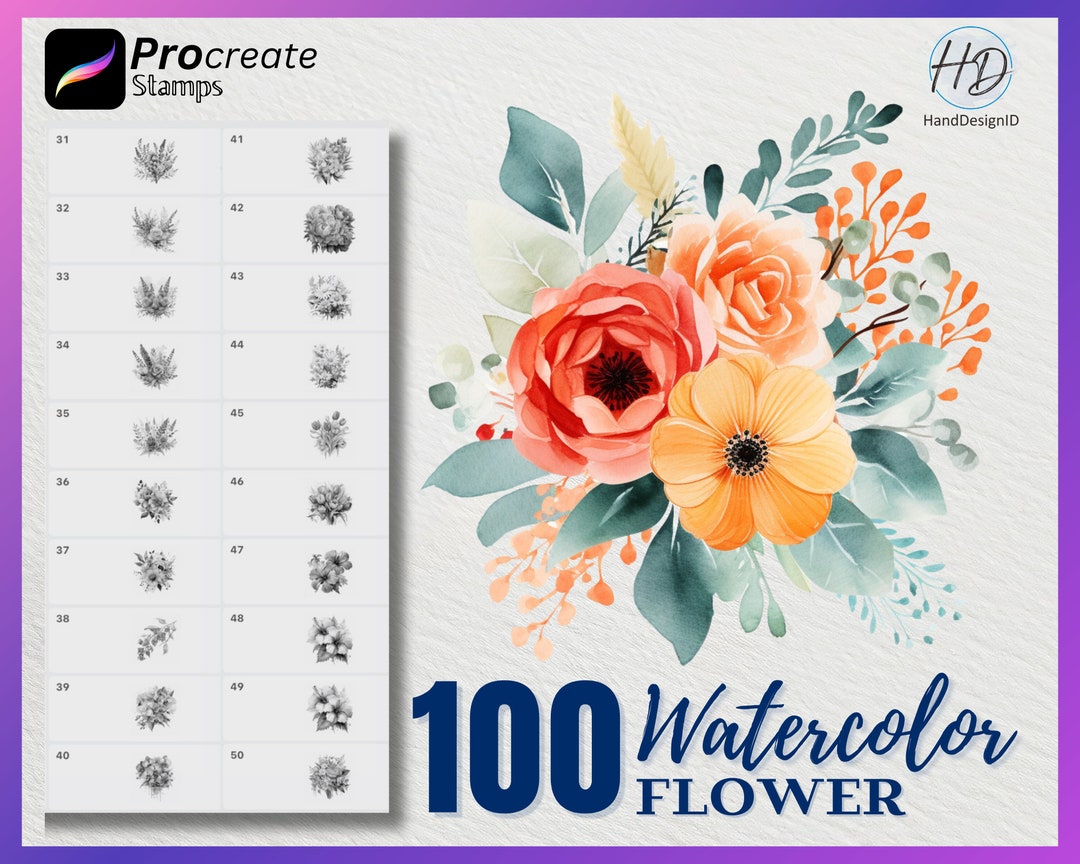100 Watercolor Flower Stamps for Procreate (digital Download) - Etsy