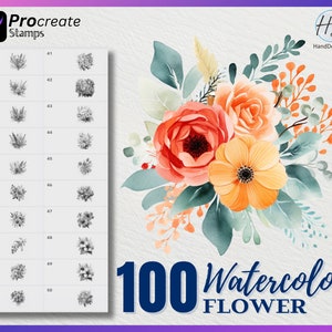 100 voortplanten aquarel bloem stempels, bloem stempels voor voortplanten, aquarel bloem voortplanten stempel, aquarel voortplanten stempels
