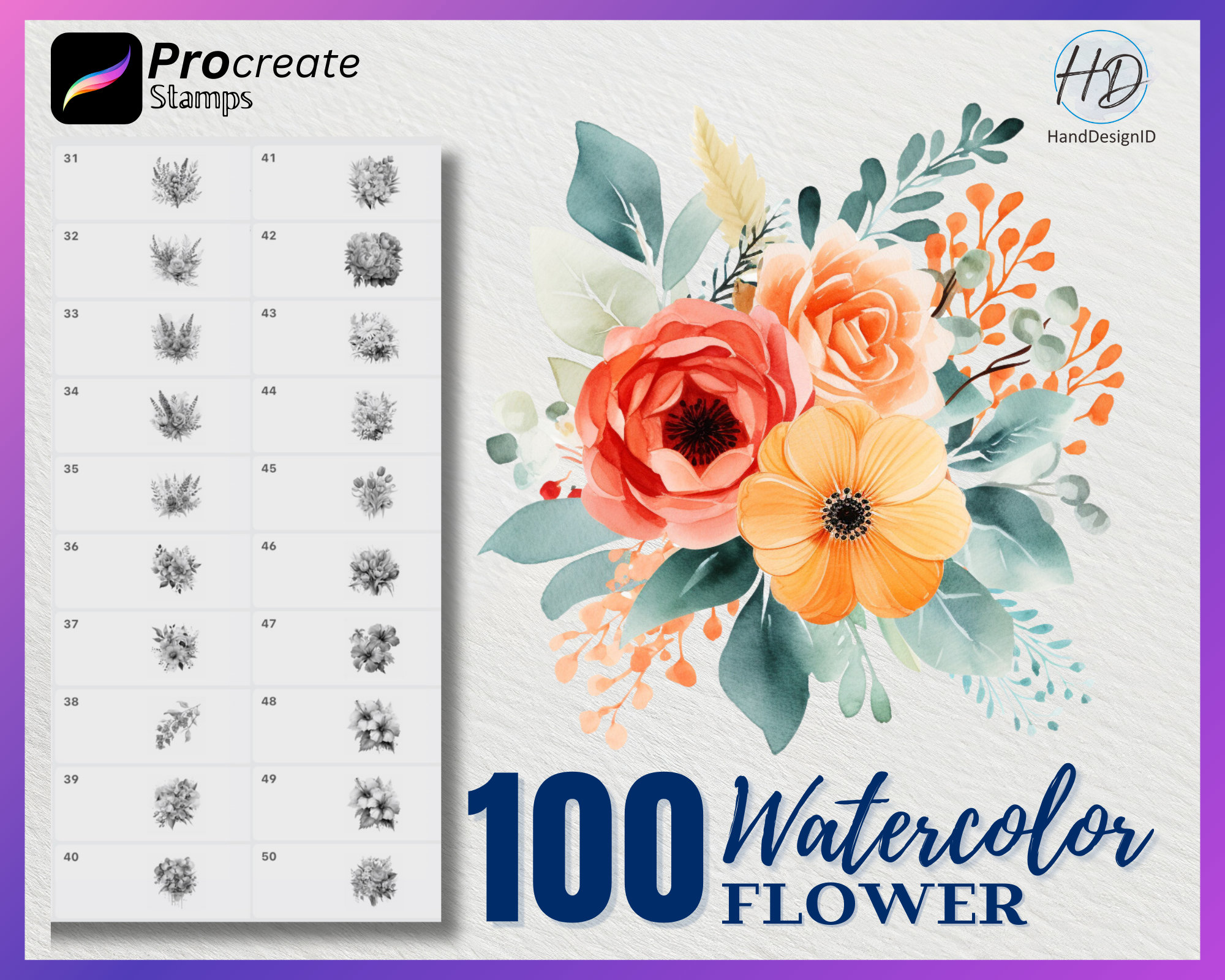 100 Watercolor Flower Stamps for Procreate (digital Download) - Etsy