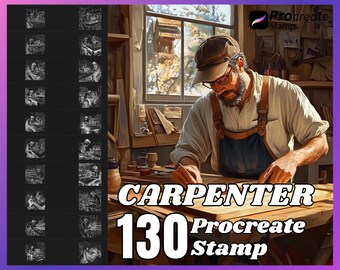 130 Carpenter Procreate Stamps: Woodworking Brush Set (Digital Download)