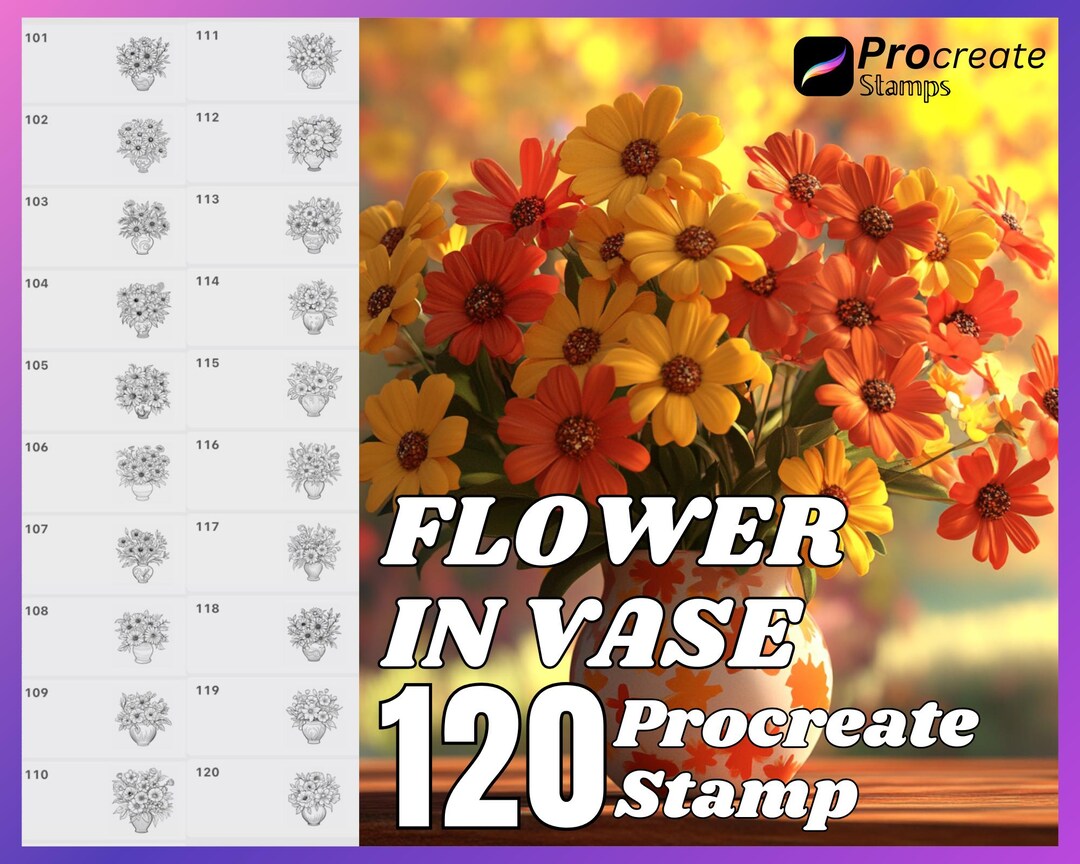 120 Flower in Vase Procreate Stamps: Brush Set (digital Download) - Etsy