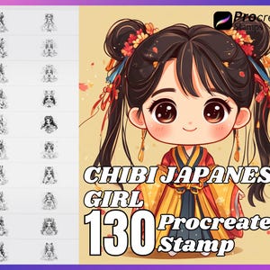 130 Chibi Japanese Girl Procreate Stamps (Digital Download)