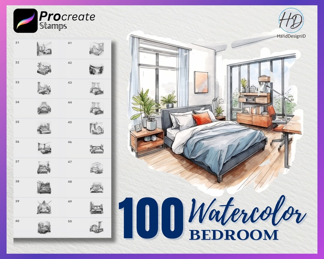 100 Watercolor Bedroom Procreate Stamps (digital Download) - Etsy