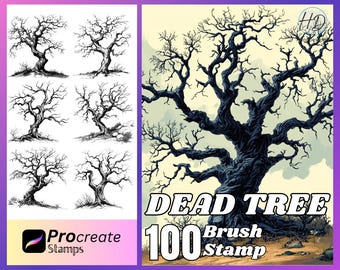 100 sellos de árbol muerto para Procreate, pincel de árbol muerto para Procreate, sellos de árbol muerto para Procreate, sello de árbol seco para Procreate.