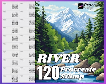 120 River Landscape Procreate Stamps, Brush Procreate stamp