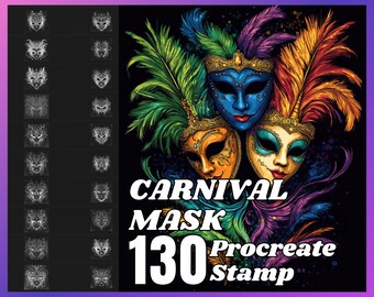 130 Carnival Mask Procreate Stamps: Brush Set (Digital Download)