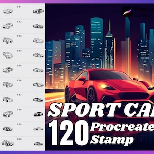 120 Sport Car Procreate Stamps: Brush Set (Digital Download)