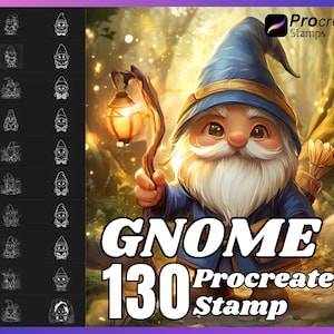 130 Procreate Gnome Stamps, Gnome brush for procreate, Gnome procreate stamps, Gnome stamp for procreate.