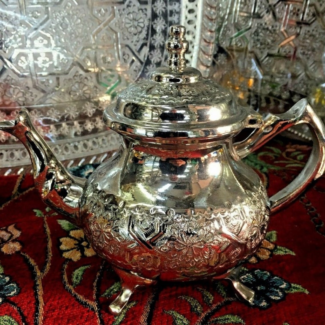 Traditional Moroccan Tea Set with 6 Tea Cups and Fresh Tray Etsy