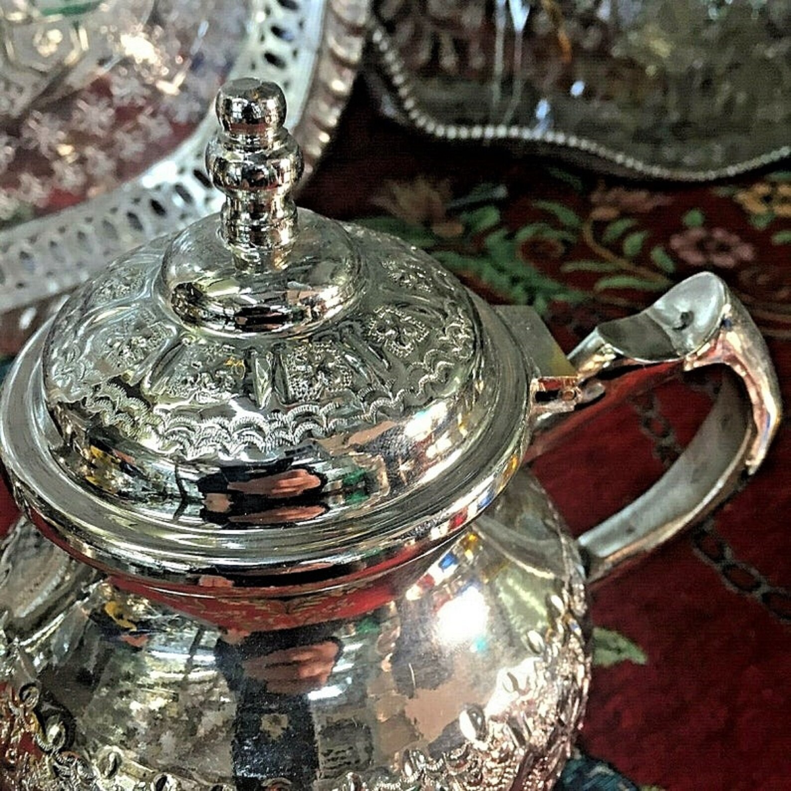 Traditional Moroccan Tea Set with 6 Tea Cups and Fresh Tray Etsy