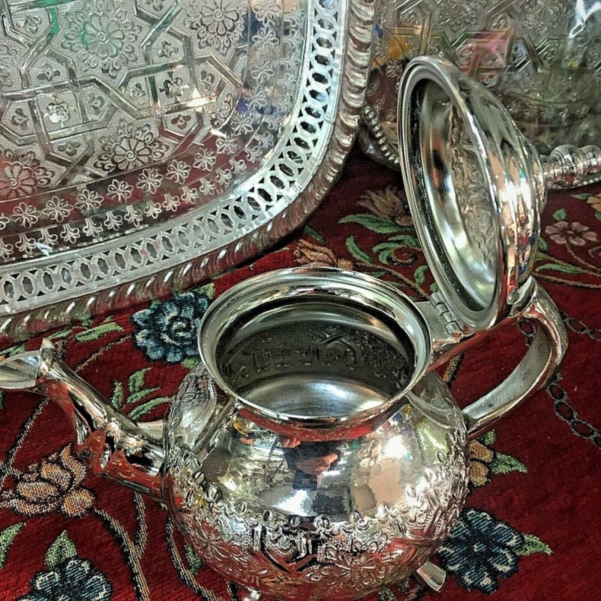 Traditional Moroccan Tea Set with 6 Tea Cups and Fresh Tray Etsy