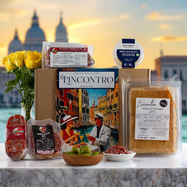 Italian Charcuterie & Snacks Hamper Gift Box - Food Hamper with Award-winning Focaccia, Artisanal Cured Meats and Nocellara Olives