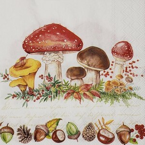 Ensemble de serviettes pour découpage, arts techniques mixtes, créations manuelles en papier, journal artistique, automne, automne, champignons, champignon vénéneux, campagne, champ