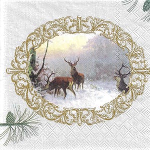 Napkin Set for Decoupage, Mixed Media Arts, Paper Crafts, Art Journaling, Christmas, Deer, Winter