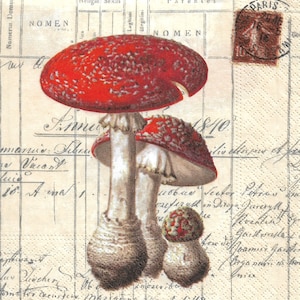 Ensemble de serviettes pour découpage, arts techniques mixtes, créations manuelles en papier, journal artistique, champignon vénéneux, champignon