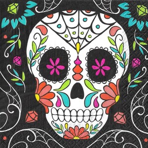 Napkin Set for Decoupage, Mixed Media Arts, Paper Crafts, Art Journaling, Halloween, Day of the Dead, Skull, Floral, Holiday