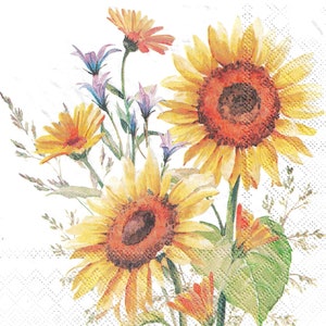 Ensemble de serviettes pour découpage, arts techniques mixtes, créations manuelles en papier, journal artistique, été, tournesol, automne, floral, fleur