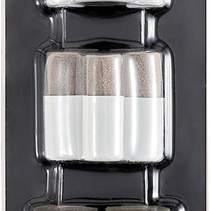 May include: A pack of 8 FolkArt foam pouncers, also known as daubers, in a clear plastic container. The pouncers are 3-3/8 inches (9 cm) in diameter and 2-1 inches (5 cm) tall. The pack is labelled "FolkArt Foam Pouncers" and "Lustreurs en Mousse".