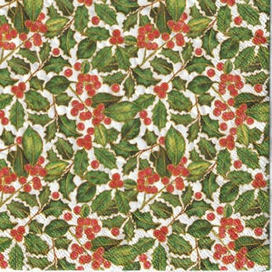 Ensemble de serviettes pour découpage, arts techniques mixtes, créations manuelles en papier, journal artistique, hiver, Noël, houx, baies, feuilles persistantes, floral, botanique