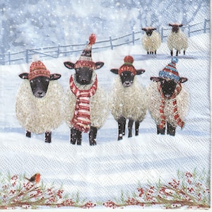 Ensemble de serviettes pour découpage, arts techniques mixtes, créations manuelles en papier, journal artistique, Noël, mouton, agneau, hiver, ferme