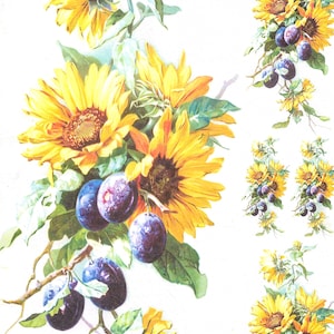 Carta di riso, Decoupage, Artigianato di carta, Tecniche miste, Fioritura, Floreale, Acquerello, Disegni su carta, Girasole, Prugne