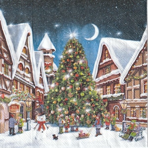 Ensemble de serviettes pour découpage, arts techniques mixtes, créations créatives en papier, journal artistique, ville, village, Noël, hiver, neige, feuilles persistantes, arbre de Noël
