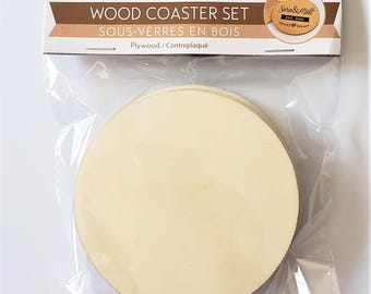 Round Wood Coaster Set- 4"