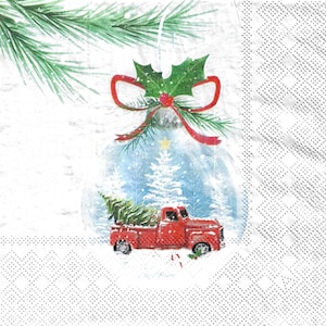 Napkin Set for Decoupage, Mixed Media Arts, Paper Crafts, Art Journaling, Winter, Evergreen, Christmas, Snow, Red Truck, Christmas Truck