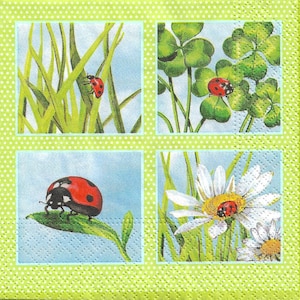 Ensemble de serviettes pour découpage, arts techniques mixtes, créations manuelles en papier, journal artistique, coccinelle, marguerite, herbe, trèfle