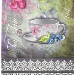 Papier de riz, Découpage, Artisanat en papier, Techniques mixtes, Tasse à thé, Cerises