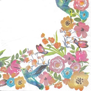 Ensemble de serviettes pour découpage, arts techniques mixtes, créations manuelles en papier, journal artistique, colibri, papillon, fleurs, printemps, été