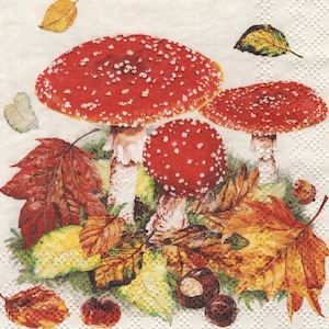 Ensemble de serviettes pour découpage, arts techniques mixtes, créations manuelles en papier, journal artistique, automne, automne, champignons, champignon vénéneux, campagne, champ