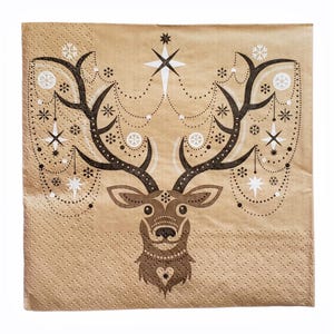 Napkin Set for Decoupage, Mixed Media Arts, Paper Crafts, Art Journaling, Christmas, Stag, Deer, Stars, Deer, Ornaments, Holiday
