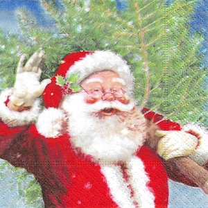 Napkin Set for Decoupage, Mixed Media Arts, Paper Crafts, Art Journaling, Christmas, Santa, Tree