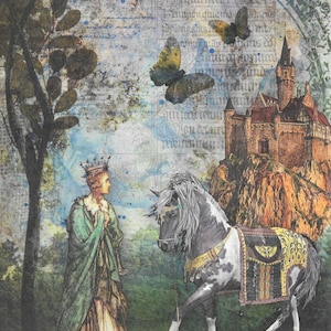 Queen, Vintage, Paper, Decoupage, Paper Crafts, Mixed Media,  Decoupage Queen, Princess, Tree, Butterflies, Royalty, Horse, Castle