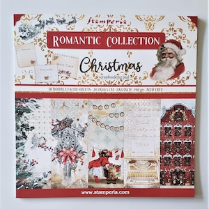 Collection romantique : bloc de papier de Noël - 20 x 20 cm - découpage, scrapbooking, techniques mixtes, estampage
