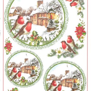 Rice Paper, Decoupage, Paper Crafts, Mixed Media, AIST Craft, Vintage, Winter, Floral, Snow, House, Birds, Holly