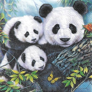 Ensemble de serviettes pour découpage, arts techniques mixtes, créations artistiques en papier, journal artistique, panda, animal