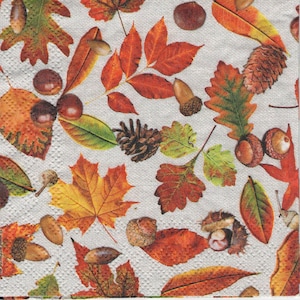 Napkin Set for Decoupage, Mixed Media Arts, Paper Crafts, Art Journaling, Leaves, Acorns, Pinecones, Fall, Autumn
