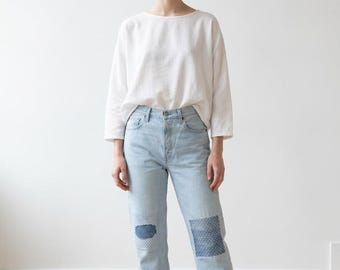 Levi's Ribcage Straight Ankle 30, reciclado, con remiendos artesanales Sashiko * Envío gratuito en Canadá *