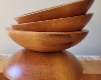 ヴィンテージ バリボクラフト カナダ製 木製サラダスナックボウル 4個セット。*カナダ製ハンドメイド* 状態良好。BOHO ミッドセンチュリー