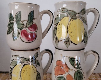 FESTIVAL KOREA Stoneware Fruit Motif Mugs Set of 4