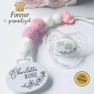 Ciuccio personalizzato / Ciuccio personalizzato / Clip per ciuccio personalizzato / Regalo per nuova bambina / Regalo per baby shower per ragazze / Ciuccio per ragazze personalizzato