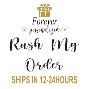 May include: Gold gift box with the text "FP Forever personalized" and the text "Rush My Order SHIPS IN 12-24 HOURS" in black.
