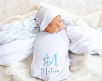 Personalized Baby Blanket | Elephant Initial Blanket | Personalized Baby Boy Gift | Baby Shower Gift